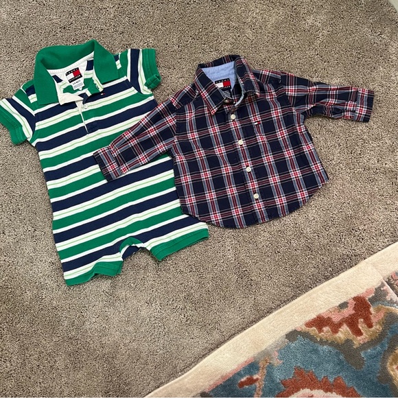100% cotton baby boy Romper & Plaid button down shirt size 3/6 months no flaws - Picture 1 of 5
